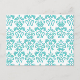 Cute Teal White Vintage Damask Pattern 2 Postcard