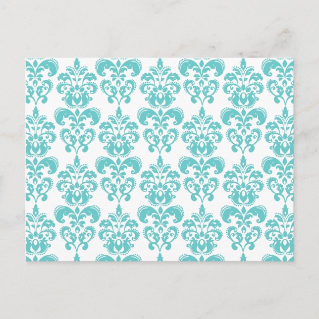 Cute Teal White Vintage Damask Pattern 2 Postcard (Front)