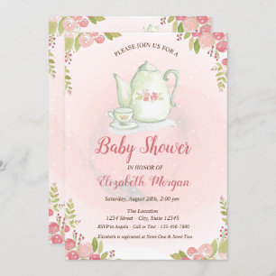 Cute Teapot Floral Baby Shower Invitation