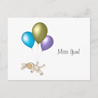 Cute Teddy and Balloons Cartoon Art Postcard