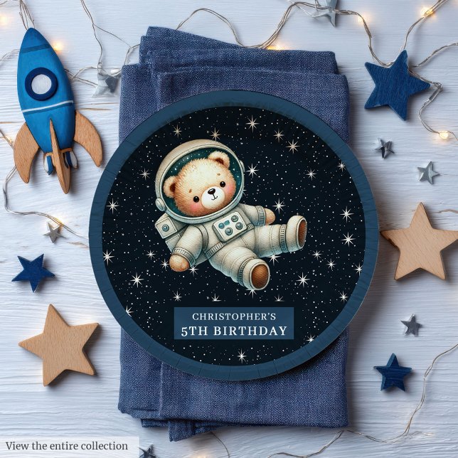 Cute Teddy Astronaut Boy Baby Shower Paper Plate (Cute Teddy Astronaut Boy Baby Shower Paper Plate)