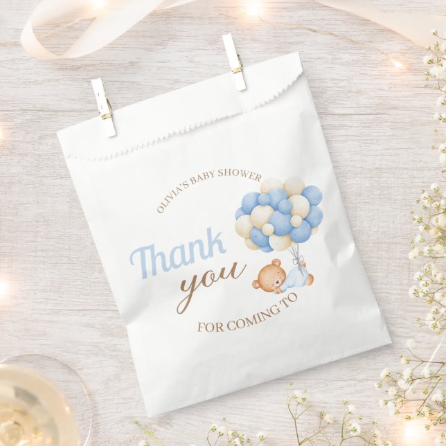 Cute Teddy Balloons Baby Boy Shower Thank You  Favour Bag (Clipped)