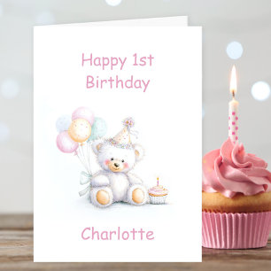 Cute Teddy Bear 1st Birthday Card