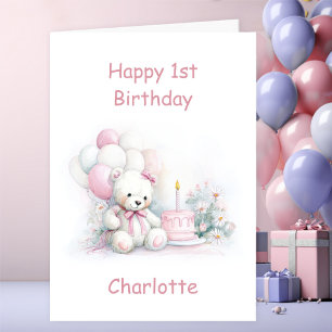 Cute Teddy Bear 1st Birthday Card
