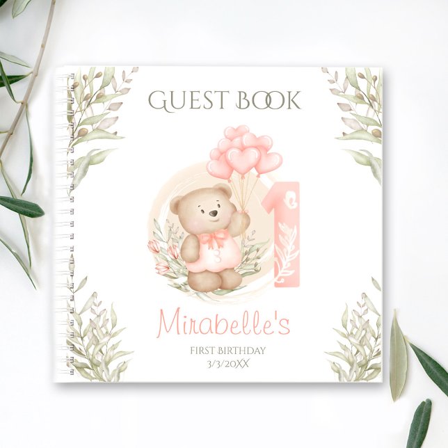 Cute Teddy Bear 1st Birthday Peach Guest Book (Cute Teddy Bear 1st Birthday Peach Guest Book)