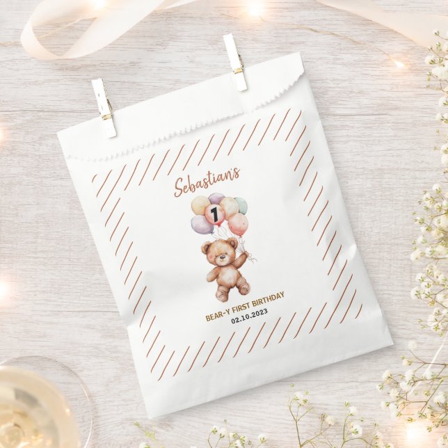 Cute Teddy Bear 1st Birthday | Sweet Bear  Favour Bag (Clipped)