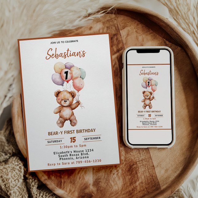Cute Teddy Bear 1st Birthday | Sweet Bear  Invitation (Cute Teddy Bear 1st Birthday | Sweet Bear Invitation)