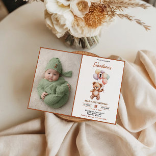 Cute Teddy Bear 1st Birthday   Sweet Bear  Invitation