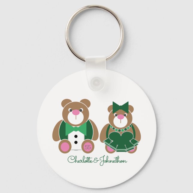 Cute teddy bear 55th emerald wedding anniversary keychain (Front)