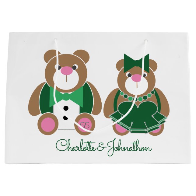 Cute teddy bear 55th emerald wedding anniversary large gift bag (Front)
