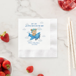Cute Teddy Bear Airplane Baby Shower Paper Napkin