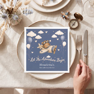 Cute Teddy Bear Airplane Baby Shower Paper Napkin
