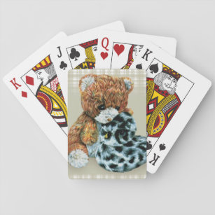 Cute teddy bear and duck playing cards
