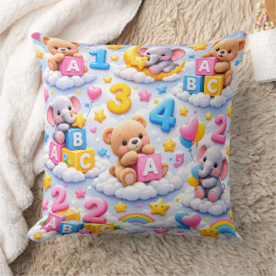 Cute teddy bear and elephant a Numbers throw cushi Pillow