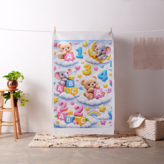 Cute teddy bear and elephant ABC numbers fabric pr