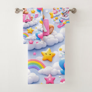Cute teddy bear and elephant ABC numbers towel set