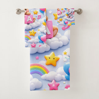 Cute teddy bear and elephant ABC numbers towel set