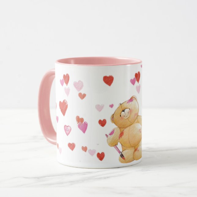 Cute Teddy Bear and Hearts Mug (Front Left)