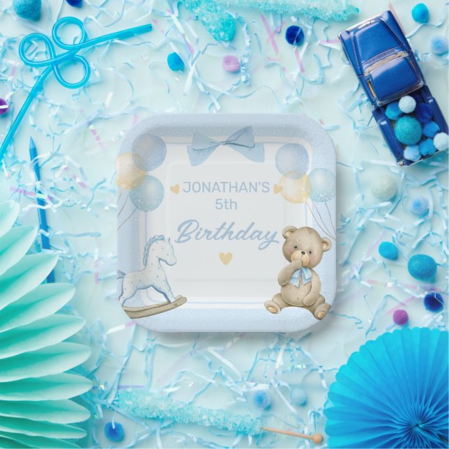 Cute Teddy Bear And Rocking Horse Paper Plate (Party)
