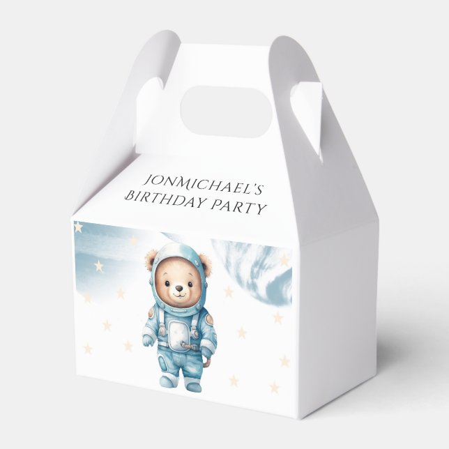 Cute Teddy Bear Astronaut Birthday Party Favor Box (Front Side)