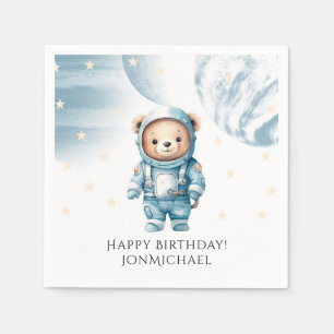 Cute Teddy Bear Astronaut Birthday Party Napkin