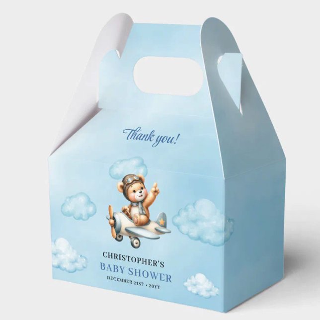 Cute Teddy Bear Aviator Airplane Blue Brown Shower Favor Box (Cute Teddy Bear Aviator Airplane Blue Brown Shower Favor Box

)