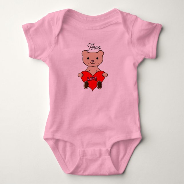 Cute Teddy Bear Baby Bodysuit (Front)