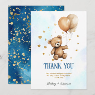 Cute Teddy Bear Baby Boy Shower Thank You Card