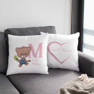 Cute Teddy Bear Baby Pink White Throw Pillow