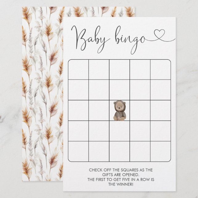 Cute Teddy Bear Baby Shower  Bingo Game (Front/Back)