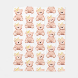 Cute teddy bear baby shower children adorable bow fleece blanket