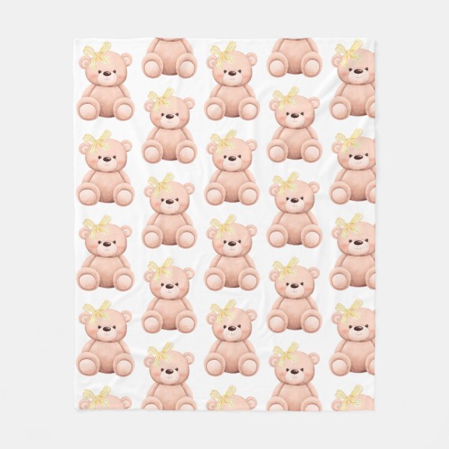Cute teddy bear baby shower children adorable bow fleece blanket (Front)