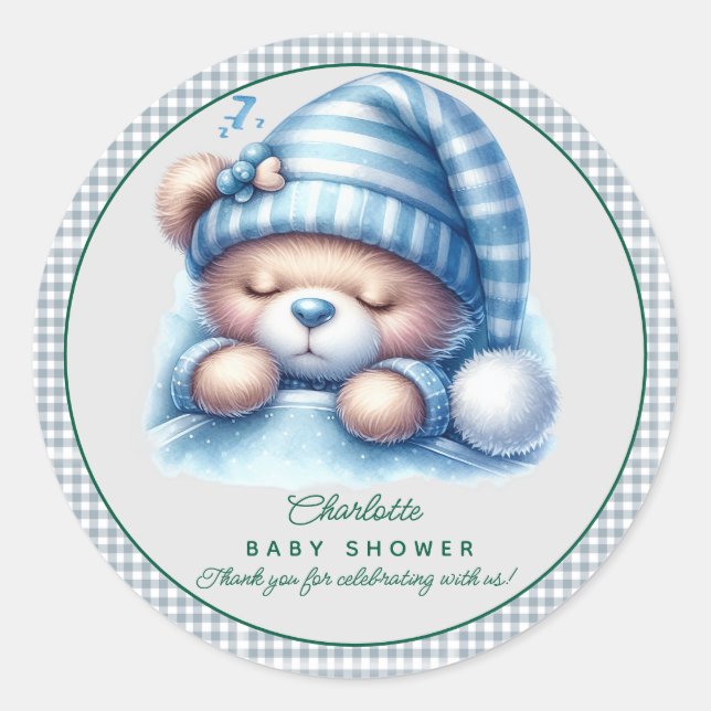 Cute Teddy Bear Baby Shower Classic Round Sticker (Front)
