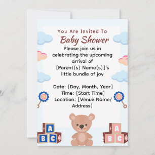 Cute Teddy Bear Baby Shower Invitation