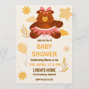 Cute Teddy Bear Baby Shower Invitation for Girl
