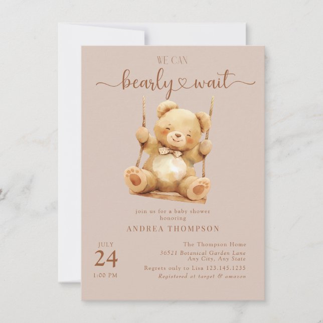 Cute Teddy Bear Baby Shower Invitations (Front)