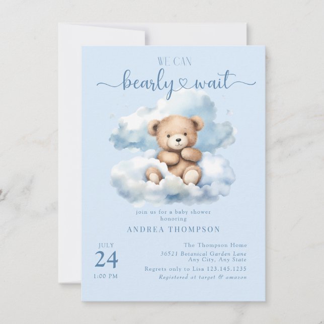 Cute Teddy Bear Baby Shower Invitations (Front)