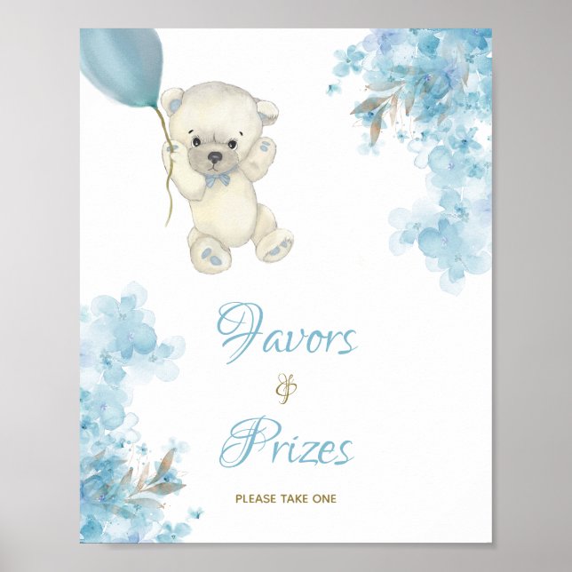 Cute Teddy Bear Baby Shower Sign Favours & Prizes (Front)