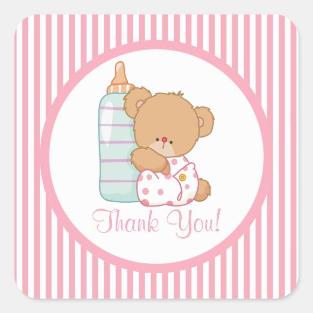 Cute Teddy Bear Baby Shower Square Sticker! Square Sticker (Front)