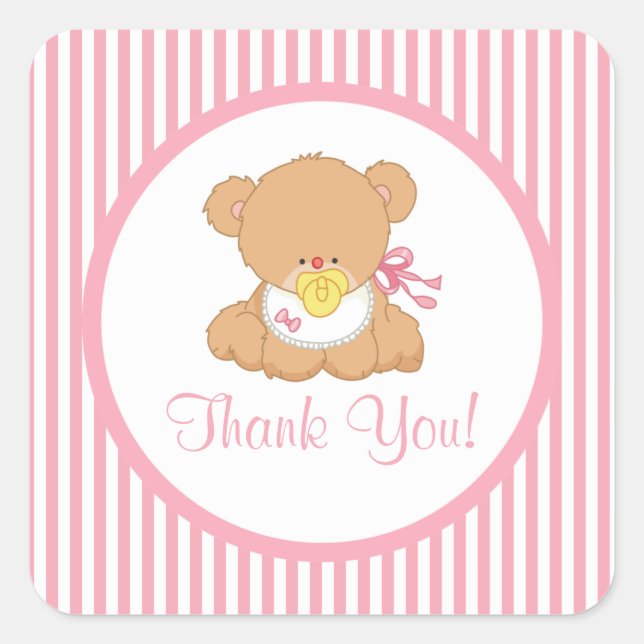 Cute Teddy Bear Baby Shower Square Sticker! Sticker (Front)