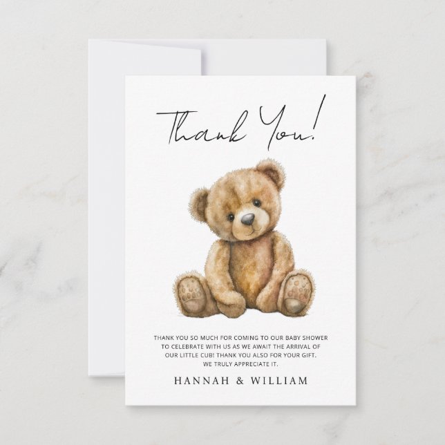 Cute Teddy Bear Baby Shower Thank You Card (Front)