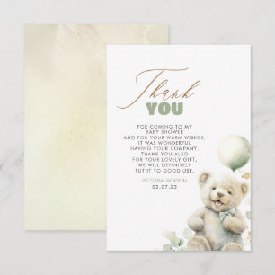 Cute Teddy Bear Baby Shower Thank You Card