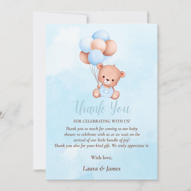 Cute Teddy bear Baby Shower Thank You card (Front)