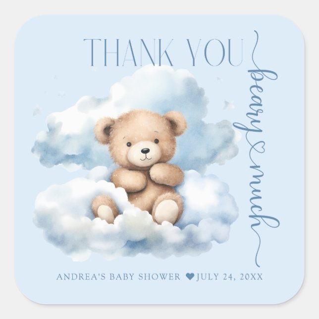 Cute Teddy Bear Baby Shower Thank You Square Sticker (Front)