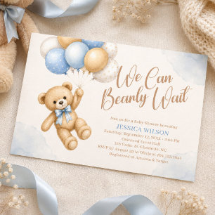 Cute Teddy Bear Baby Shower with Balloons Invitation