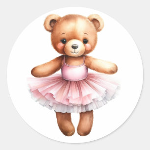 Cute teddy bear ballerina dancing ballet classic round sticker