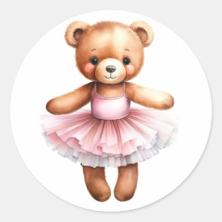 Cute teddy bear ballerina dancing ballet classic round sticker
