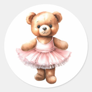 Cute teddy bear ballerina dancing ballet classic round sticker
