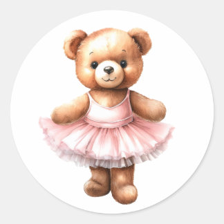 Cute teddy bear ballerina dancing ballet classic round sticker