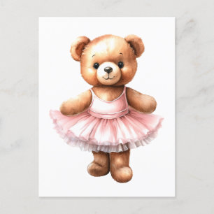 Cute teddy bear ballerina dancing ballet holiday postcard